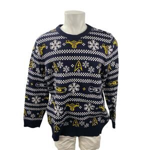Star Trek Men's Navy Blue Fair Isle Knit Long Sleeve Crew Sweater Top One Size